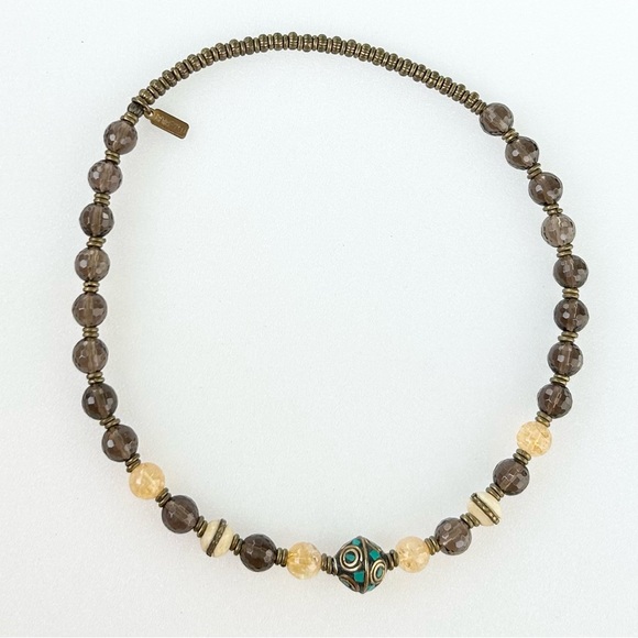 LOVEPRAY Stretch Necklace Choker with Smokey Quartz and Citrine Beads 15” - Picture 3 of 5